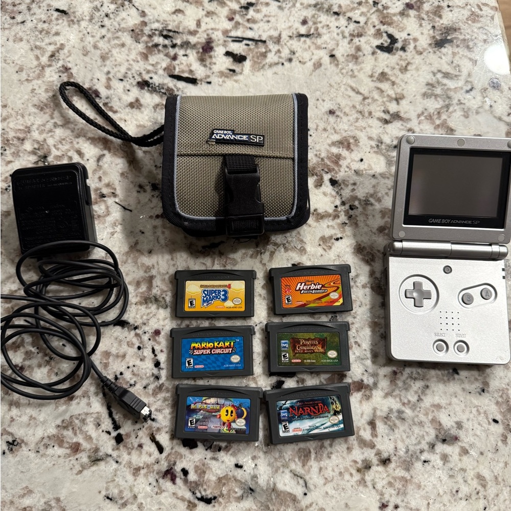 Silver Game Boy Advance SP with Games and Accessories